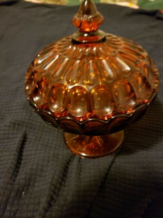 Glass Amber Candlewick Footed Covered Compote Candy Dish Vintage
