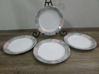 Corelle By Corning Ware Set Of 4 Silk & Roses Salad Plates 7 1/4 "