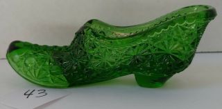 Vintage Fenton Art Glass Bright Green Daisy & Button Mini Shoe Slipper