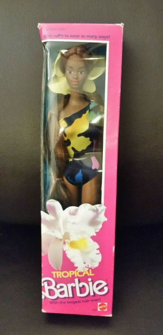 Tropical Barbie African American 1985 Black Mattel 1022 Long Hair Vtg