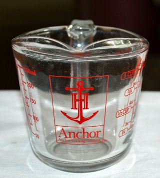 Minty Vintage Anchor Hocking 1 Cup Clear Glass Measuring Cup,  Red Graphics