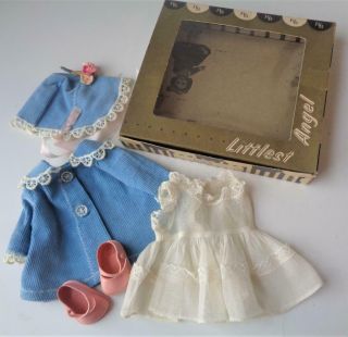 1955 R&b Arranbee 033 Littlest Angel Doll Corduroy Coat Hat Organdy Dress Boxed