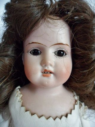 Antique Bisque Head Doll Germany 14/0 Good Leather Body 14 " Brown Glass Eyes