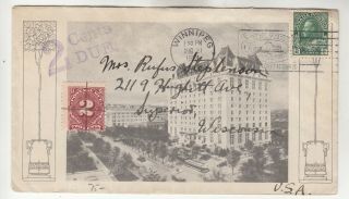 Canada Cover W/ 2 Cent Us Postage Due