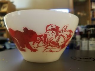 Vintage Davy Crockett Milk Glass Cereal Bowl Fire King Red & White Vintage