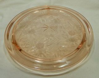 Vtg Pink Depression Glass Jeannette Sunflower Pattern 3 Footed 10 " Cake Plate