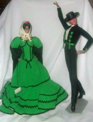 Vintage Flamenco Dancers Dancing Figures 17 " With Tag Marin Chiclana Spain