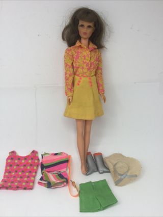 Vintage Barbie 1966 - 67 Francie Bend Leg Doll 1130 W/ Outfit Boots Hat Skirt