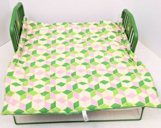 American Girl Doll Kit ' s Green Trundle Bed Metal Frame Quilt Pillow 2