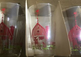 1988 Anchor Hocking 4 Friendly Farm 12 Oz Beverage Set Glasses Box Libby