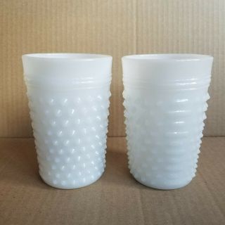 Set Of 2 Vintage Fenton Milk Glass Hobnail Drinking Glasses / Tumbler - 8oz