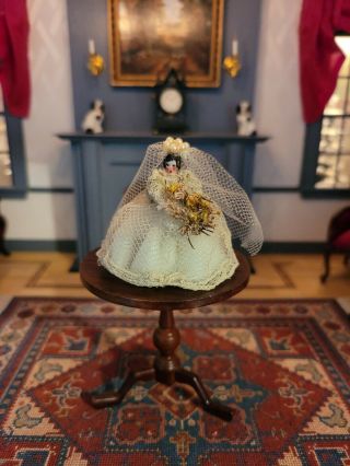 Dollhouse Miniature Vintage Artisan Tiny Doll In Wedding Dress Lace