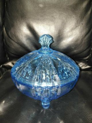 Vintage 6 " X5 " Blue Glass Compote Candy Dish