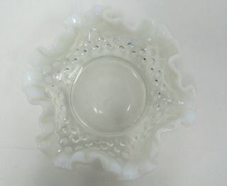 Fenton Moonstone Opalescent Hobnail White And Clear Ruffled Bowl