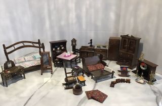 Huge Vintage Concord & Price Miniature Wood Dollhouse Furniture,  Accessories