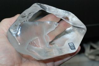 Vintage Signed Mats Jonasson Lead Crystal Ornament.  Polar Bear Art Glass