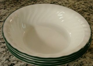Minty Corelle Callaway Ivy Green Rimmed Swirl Cereal Soup Bowls Set Of 4