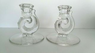 Vintage Fostoria Crystal Glass Crystal Candle Holders,  Pair,  Century Pattern