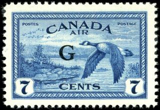 Canada Co2 Xf Og Nh 1960 Canada Goose 7c Deep Blue G Overprint Cv$27.  00
