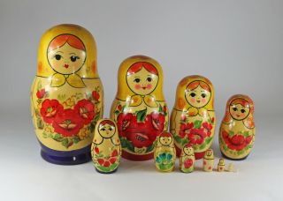 Vintage Russian Ussr Kirov Nesting Doll,  Matryoshka Set Of 11,  1980s