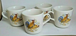 Set Of 4 Corelle Coordinates Country Morning Rooster Mugs/cups