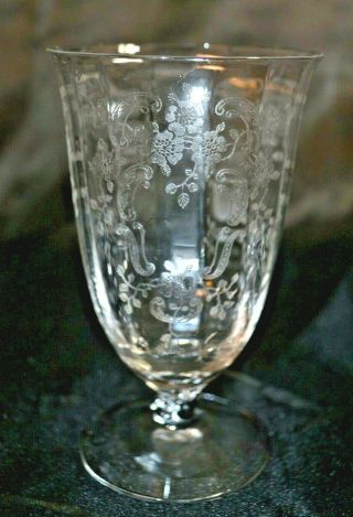 Fostoria Glass Meadow Rose Etched Footed Water Or Ice Tea 8 Oz.  5 1/2 "