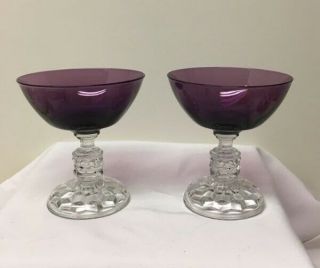 2 American Lady Liquor Cocktail Goblets By Fostoria / Amethyst Purple & Clear