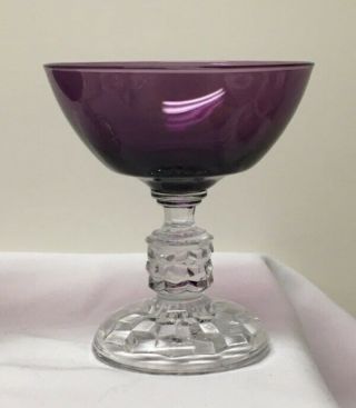 2 American Lady Liquor Cocktail Goblets by Fostoria / Amethyst Purple & Clear 2