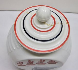 Vintage Fire King Anchor Hocking White Milk Glass Red Tulips Grease Jar w/Lid 2
