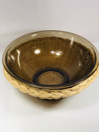 Pyrex 326 Amber Large 4 Quart Mixing Bowl With Wicker Basket Gently