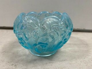 Fenton Lily Of The Valley Blue Glass Rose Bowl