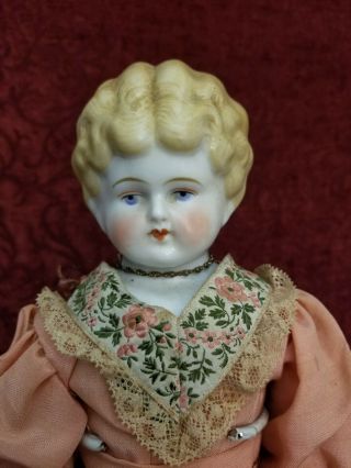 Antique 1890s German Hertwig & Co.  China Head 18 " Doll Blonde Hair Half Ears