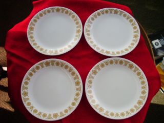 4 Corelle 10 1/4 " Butterfly Gold Dinner Plates (set Of 4) Vintage White & Gold