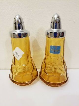 Vintage Viking Glass Amber Georgian Honeycomb Salt & Pepper Shakers