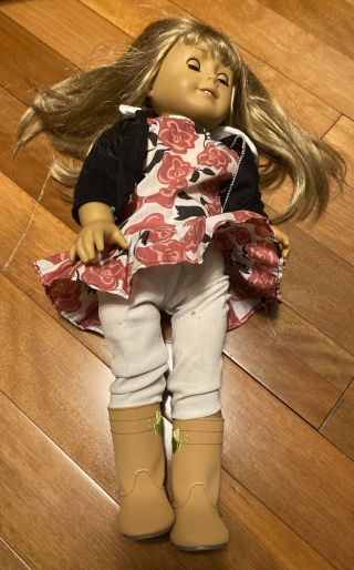 American Girl Doll Blonde Hair Green Eyes 18 " Pink Flower Dress