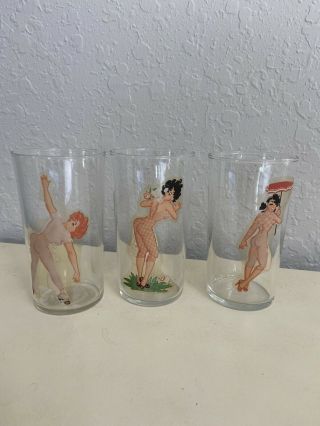 Set Of 3 Vintage Libbey Glasses Risque/peek A Boo Drinking Glasses