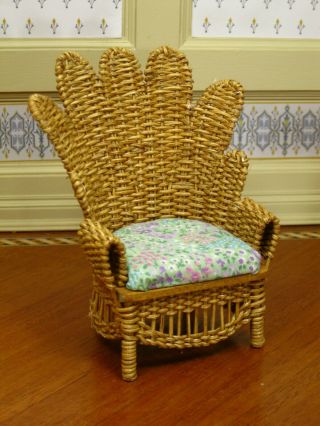 Bjr Natural Wicker Arm Chair Upholstered Artisan Dollhouse Miniature