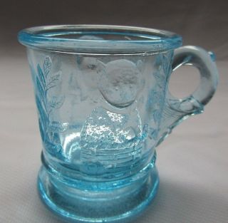 Mosser Glass Child`s Mug Cup Cat In Basket (blue) Vintage