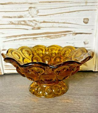 Vintage Le Smith Moon And Stars Amber Glass Footed Candy Dish Bowl Compote