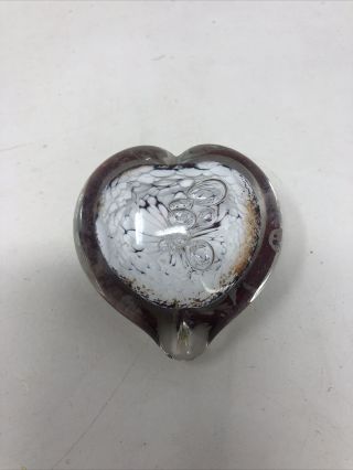Vintage Art Glass Swirl Heart Shaped Paperweight Signed And Dated 1999
