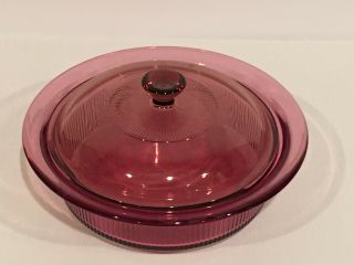 Vision 1 Quart Cranberry Casserole Bowl Dish With Glass Lid,  V - 31 - B Corning