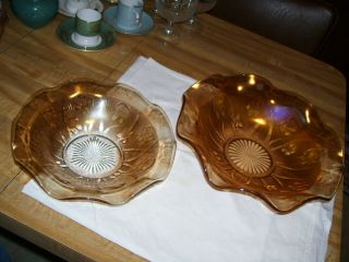 Vintage Marigold Carnival Glass Iris And Herringbone Serving Bowls