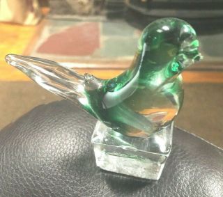 Vtg Arte Murano Icet Glass Bird Figurine Green And Clear Label