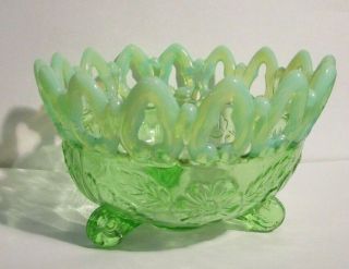 Circa 1906 Northwood Green Opalescent Bowl Shell And Wild Rose