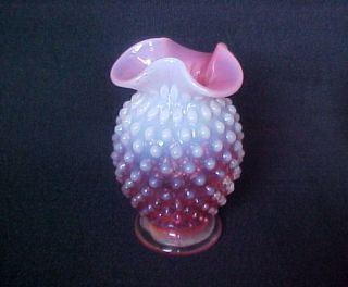 Fenton Cranberry Opalescent Hobnail Mini Tri Top Vase Made In Usa