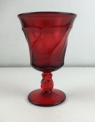 Vintage Ruby Red 6 Inch Footed Goblet Stemmed Wine Glass Swirl Pattern Us Made