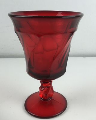 Vintage Ruby Red 6 Inch Footed Goblet Stemmed Wine Glass Swirl Pattern US Made 2