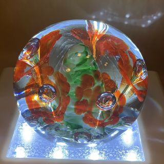 ROY AL ART GLASS PAPERWEIGHT.  CONTROLLED BUBBLE.  3 