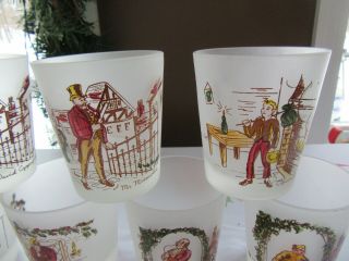 7 Vtg HAZEL ATLAS CHARLES DICKENS FROSTED GLASS Old Fashioned CHRISTMAS STORY 3