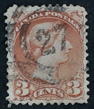 C.  1894 Canada 3c Rose Red Qv Stamp With Numeral 27 Cancel